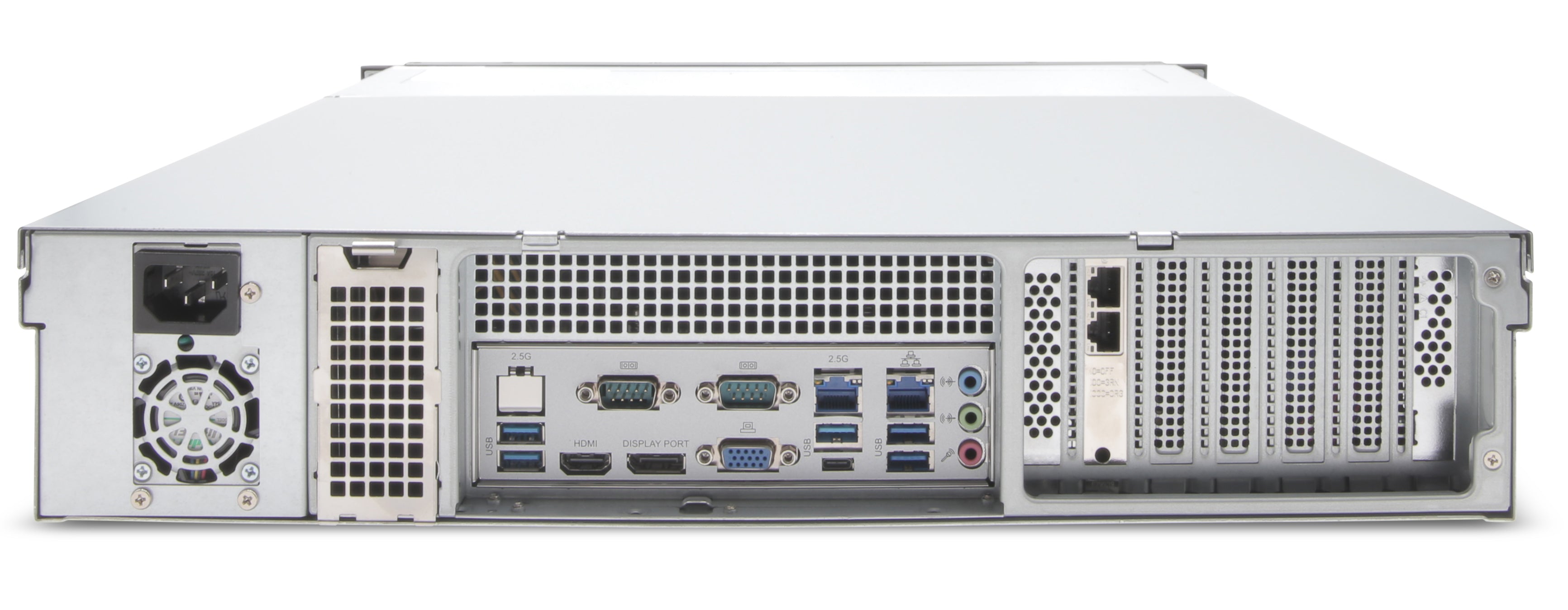 EXACQ - IP08-128T-FAL - IP 2U Rackmount Frontload A-Series exacqVision NVR with 8 IP Professional licenses (150 max), 128TB RAID5 configured storage (112TB usable). Linux Ubuntu 22.04 LTS OS on SSD, 16GB RAM, Dual 2.5GbE on-board, 6 x USB, 1 x HDMI, 