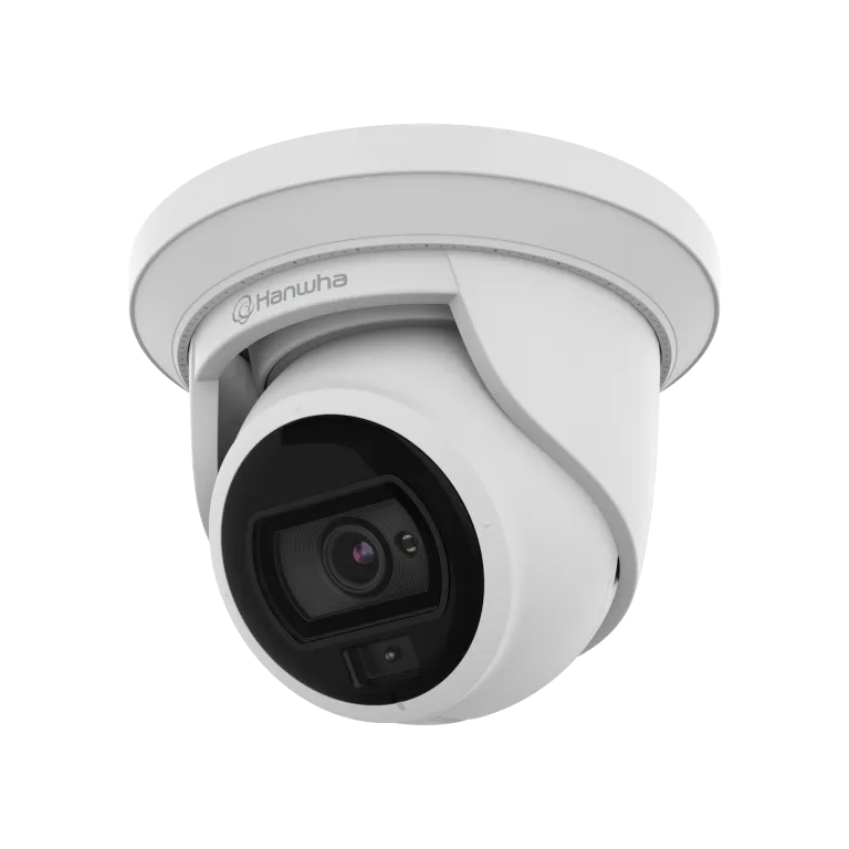 Hanwha - ANE-L7012L - Wisenet A Series White Light turret camera, 4MP @ 30 FPS, 3mm fixed focal lens, WiseStream II, Triple codec (H.265/H.264/MJPEG), 120dB WDR, 24h Color mode, FoV H: 98.3° / V: 54.2°, virtual area (intrusion/enter/exit), virtual Li