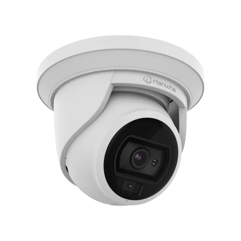 Hanwha - ANE-L7012L - Wisenet A Series White Light turret camera, 4MP @ 30 FPS, 3mm fixed focal lens, WiseStream II, Triple codec (H.265/H.264/MJPEG), 120dB WDR, 24h Color mode, FoV H: 98.3° / V: 54.2°, virtual area (intrusion/enter/exit), virtual Li