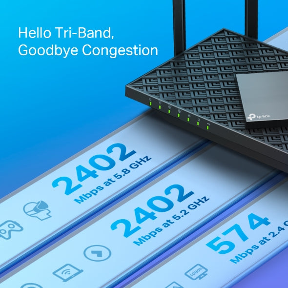 TP-Link - ARCHER AX75 - AX5400 TRI-BAND WI-FI 6 ROUTER WRLS 574MBPS AT 2.4 GHZ+2402MBPS AT 5GHZ