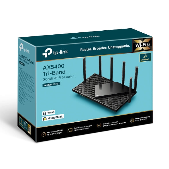 TP-Link - ARCHER AX75 - AX5400 TRI-BAND WI-FI 6 ROUTER WRLS 574MBPS AT 2.4 GHZ+2402MBPS AT 5GHZ