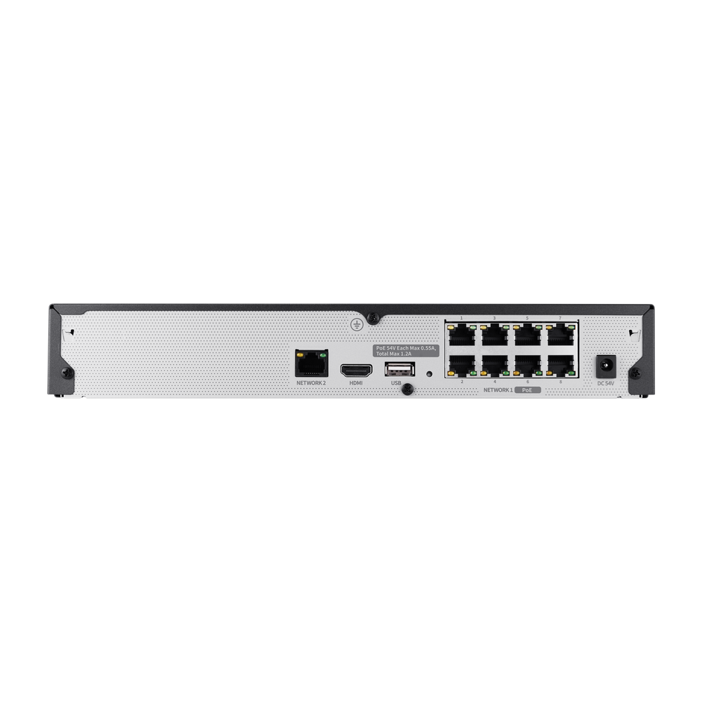 Hanwha - ARN-810S-2TB - Wisenet A Series 8CH PoE NVR, 2TB Hard Drive Pre-Installed, Embedded Linux, H.265, H.264, MJPEG codec, Plug & play by 8 PoE (LAN, 10/100), 1 RJ-45(WAN, 10/100), Supported HDD (Maximum 6TB), HDMI local monitor, ARB supported, P
