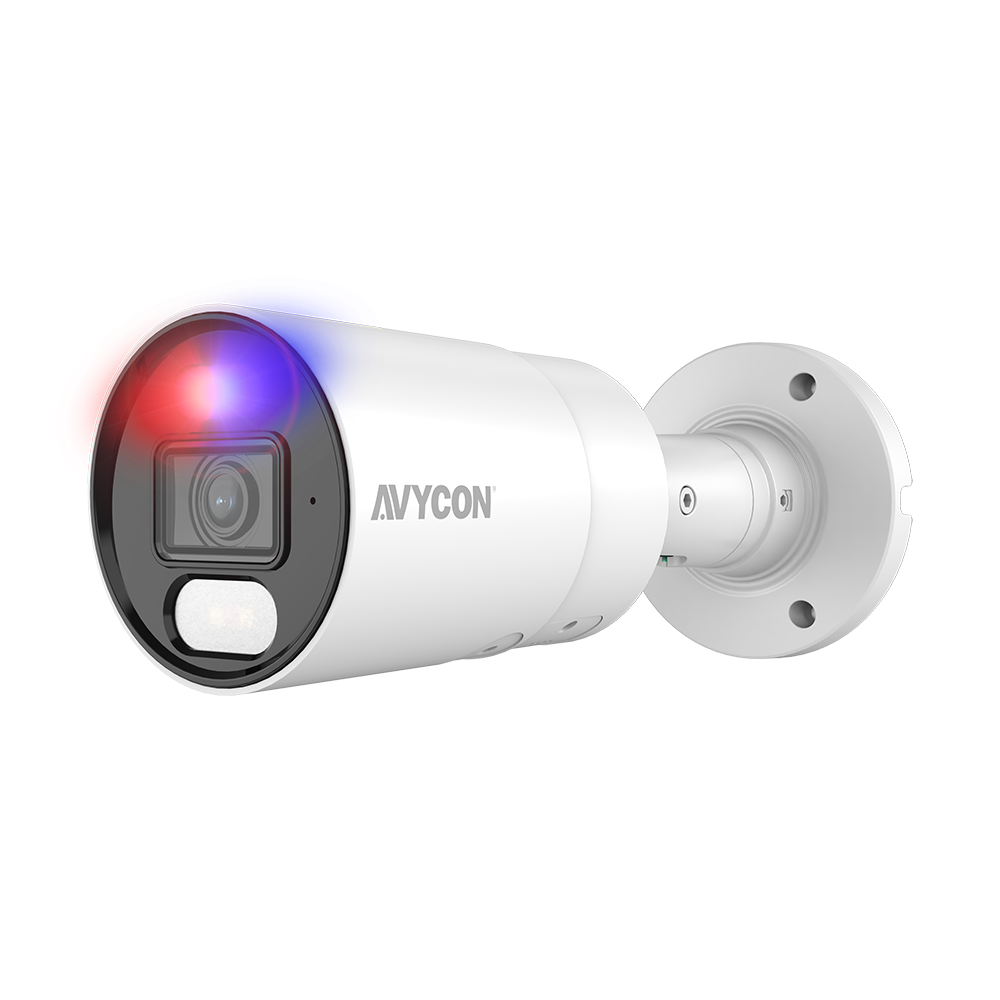 AVYCON - AVC-NDB51F28 - 5MP (2592x1944), H.265+ Bullet IP Active Deterrence Full Color Camera, True WDR, AI, InfiniteColor™, 5MP@30FPS, Triple Stream, 2.8mm Lens, MicroSD, Onvif, DC12V / PoE, IP67, White