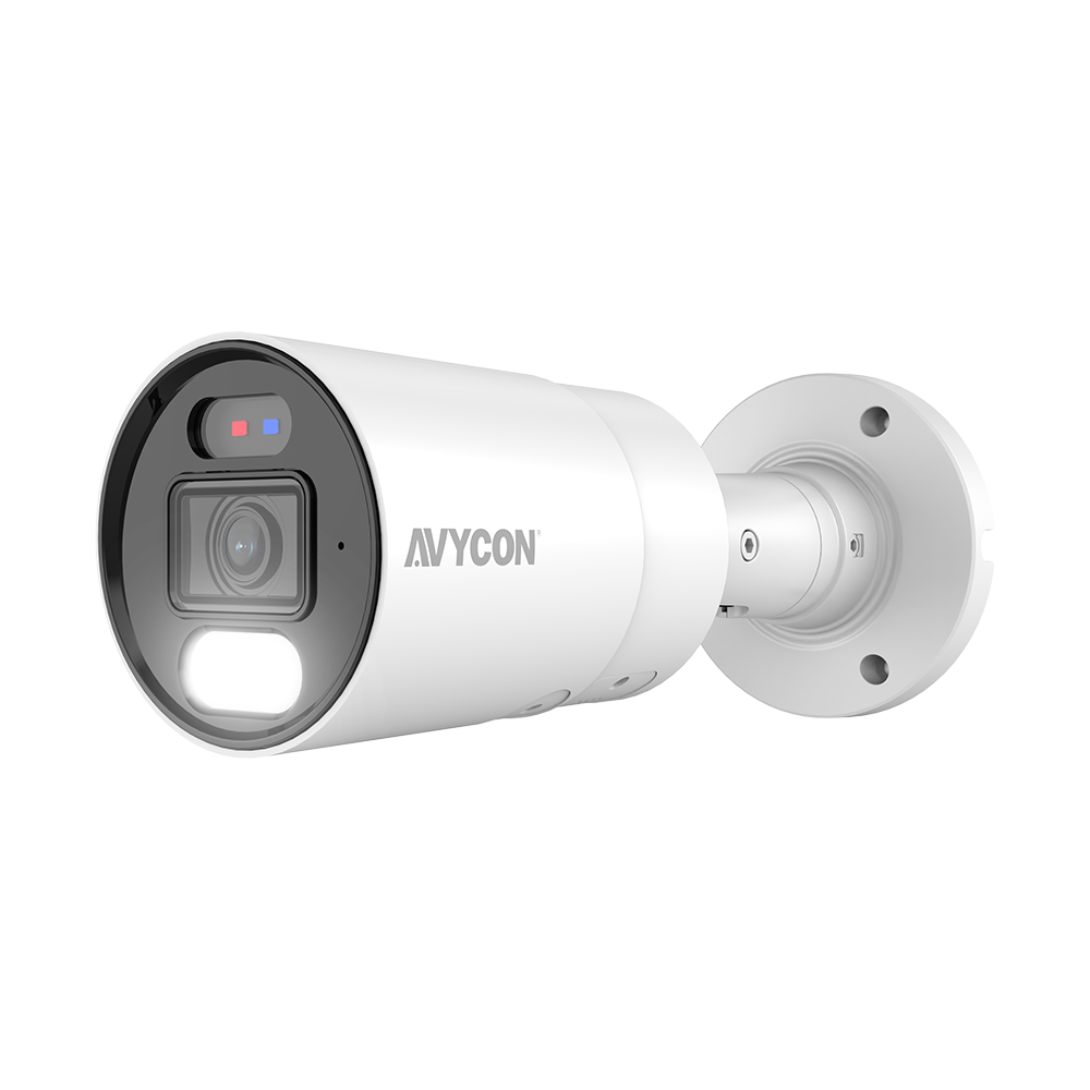 AVYCON - AVC-NDB51F28 - 5MP (2592x1944), H.265+ Bullet IP Active Deterrence Full Color Camera, True WDR, AI, InfiniteColor™, 5MP@30FPS, Triple Stream, 2.8mm Lens, MicroSD, Onvif, DC12V / PoE, IP67, White