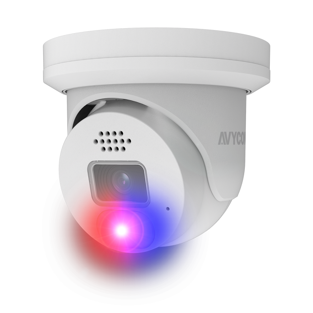 AVYCON - AVC-NDE51F28 - 5MP (2592x1944), H.265+ Turret IP Active Deterrence Full Color Camera, True WDR, AI, InfiniteColor™, 5MP@30FPS, Triple Stream, 2.8mm Lens, MicroSD, Onvif, DC12V / PoE, IP67, White