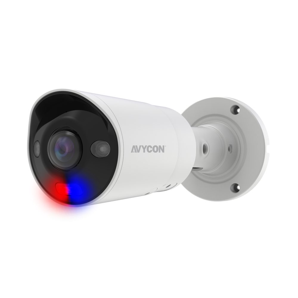 AVYCON - AVC-NPB81F180 - 8MP (4K), H.265+ InfiniteColor, Panoramic Bullet AI Diversity IP Camera, True WDR, 8MP@20FPS, Full Color (white light), Built-in Mic, Speaker (2-way), Siren, 180 Panoramic Lens, MicroSD, Onvif, DC12V / PoE, IP67, White