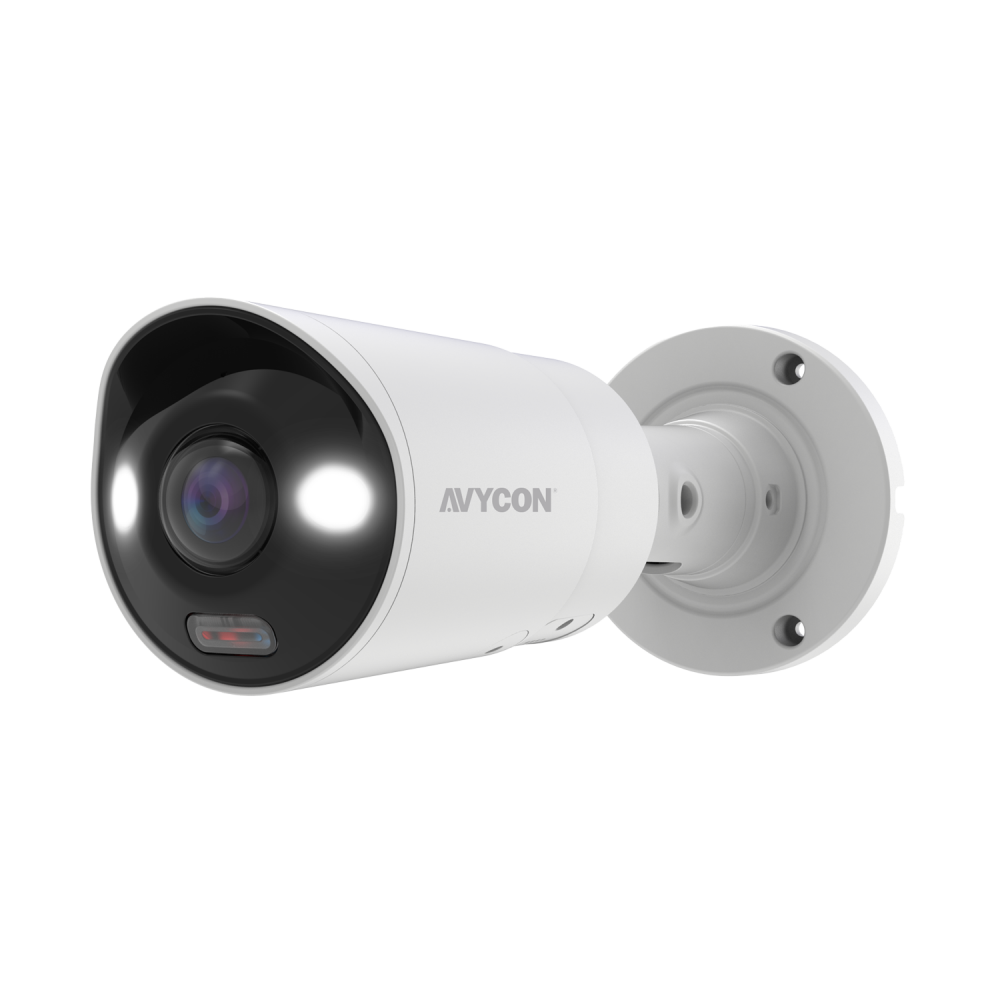 AVYCON - AVC-NPB81F180 - 8MP (4K), H.265+ InfiniteColor, Panoramic Bullet AI Diversity IP Camera, True WDR, 8MP@20FPS, Full Color (white light), Built-in Mic, Speaker (2-way), Siren, 180 Panoramic Lens, MicroSD, Onvif, DC12V / PoE, IP67, White