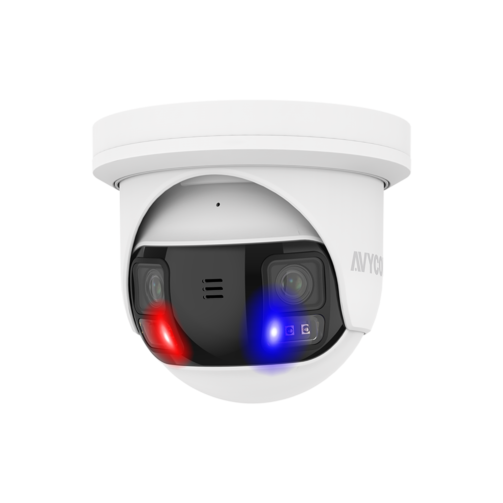 AVYCON - AVC-NPE81F2D - 8MP (4K), Dual Lens Panoramic Diversity IP Camera, 180 degrees full coverage, 4K@15fps, InfiniteColor, Active Deterrence, built-in MIC, Two-way Audio, Siren/Alarm, Self-stitching, PoE/12VDC