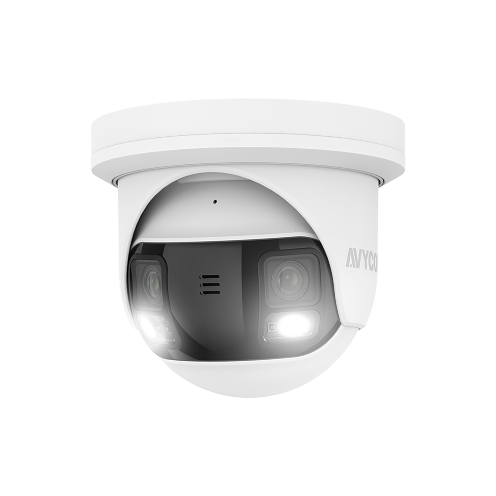 AVYCON - AVC-NPE81F2D - 8MP (4K), Dual Lens Panoramic Diversity IP Camera, 180 degrees full coverage, 4K@15fps, InfiniteColor, Active Deterrence, built-in MIC, Two-way Audio, Siren/Alarm, Self-stitching, PoE/12VDC