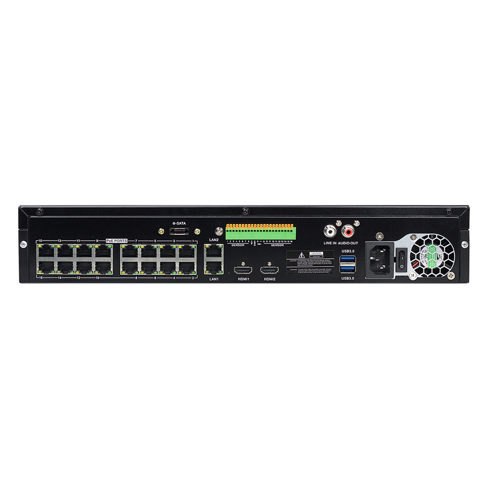 AVYCON - AVR-NSV32P16-28T - (NDAA) H.265+ 32CH 4K NVR with 16ch Built-in PoE, DUAL NIC, max. 320Mbps, 8MP@30FPS, ONVIF, 8 Alarm In / 1 Alarm Out, 1 HDMI 4K Output, 4 SATA, 28TB HDD installed