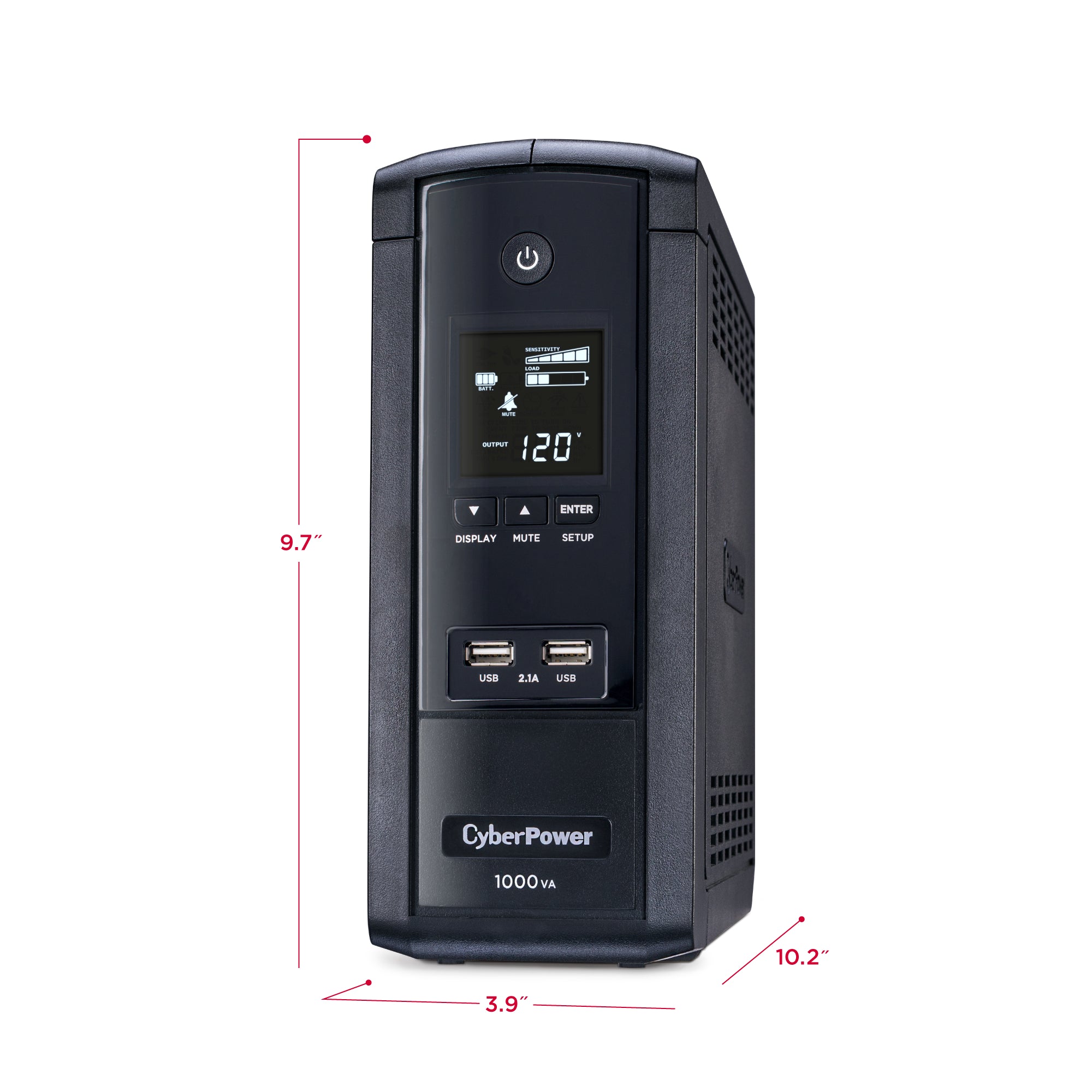 CYBERPOWER - BRG1000AVRLCD - 1000VA/600W Line Interactive UPS, Mini-tower, 10 Outlets, AVR, LCD, USB Charge Ports, Serial/USB, 5 Yr Warranty