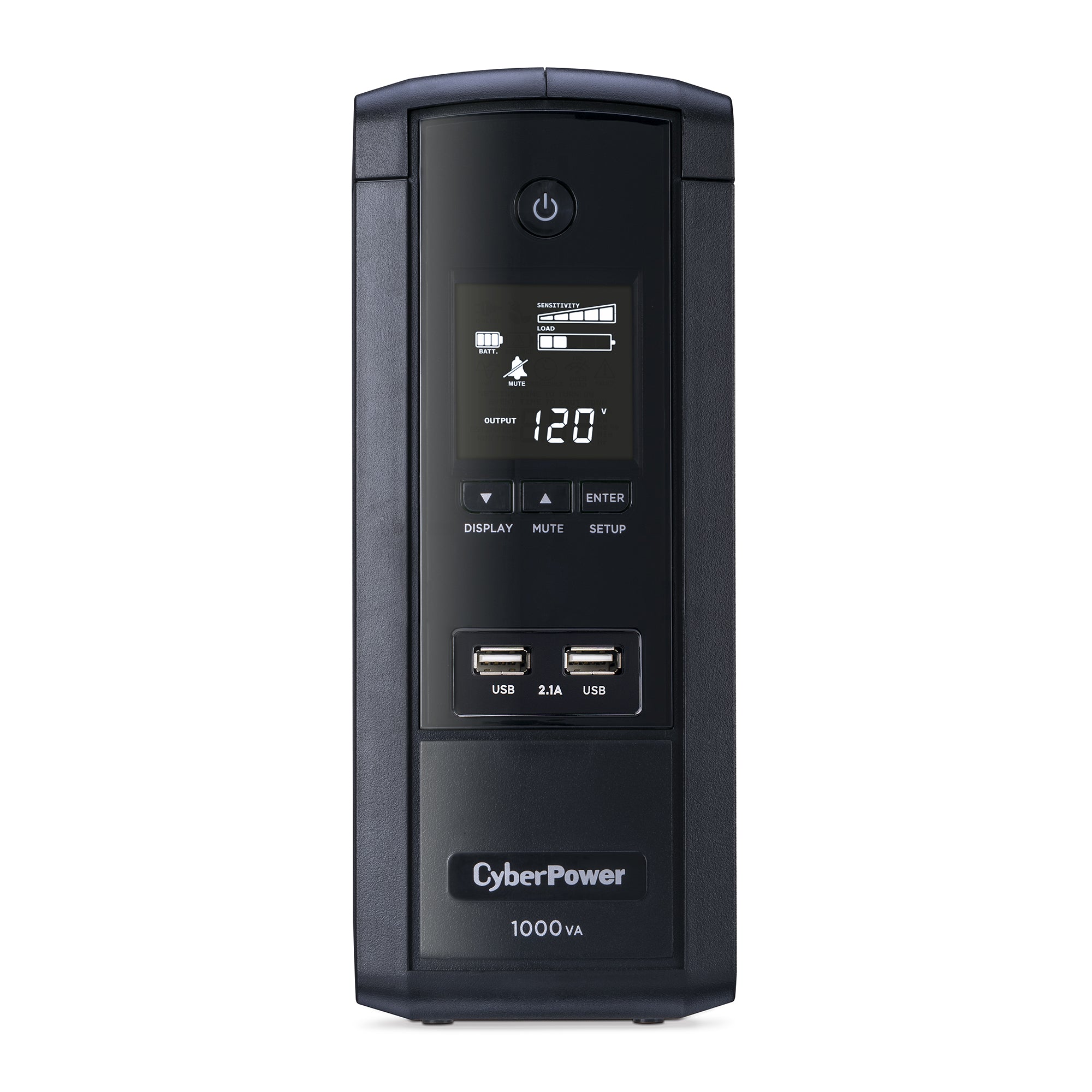 CYBERPOWER - BRG1000AVRLCD - 1000VA/600W Line Interactive UPS, Mini-tower, 10 Outlets, AVR, LCD, USB Charge Ports, Serial/USB, 5 Yr Warranty