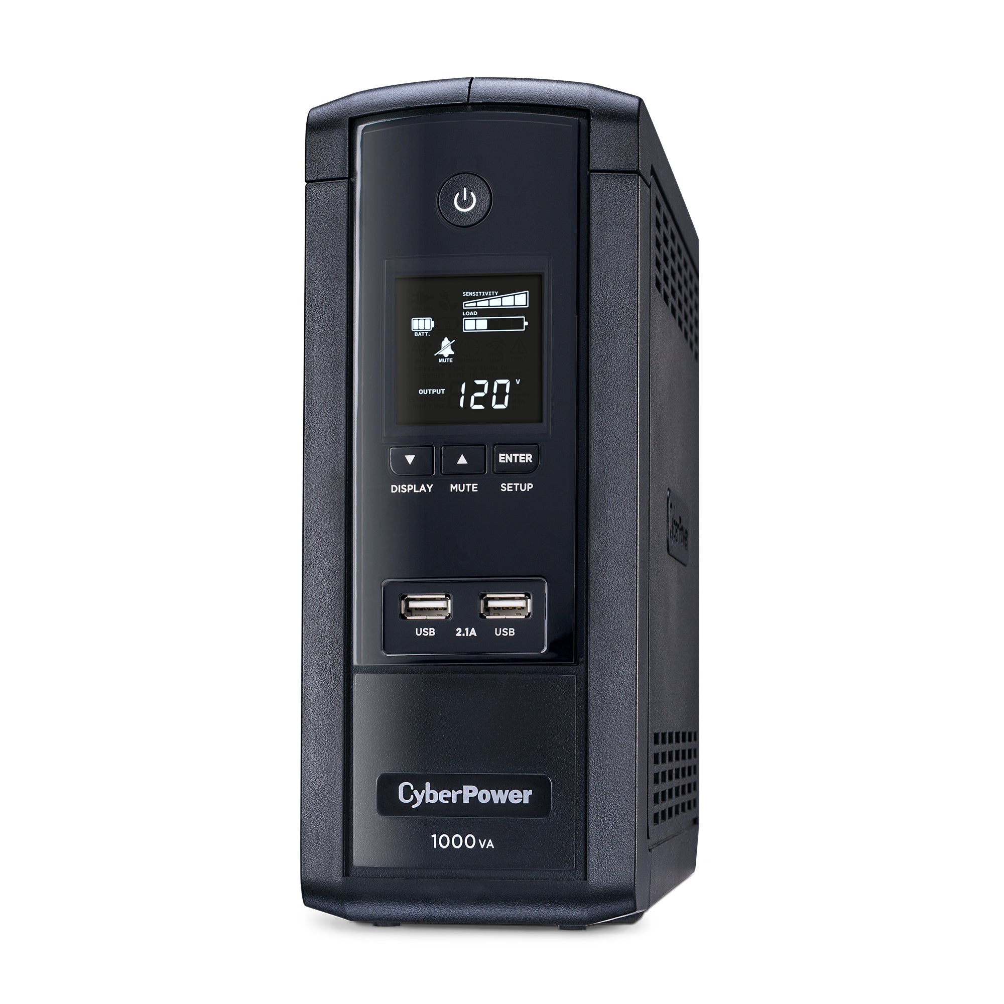 CYBERPOWER - BRG1000AVRLCD - 1000VA/600W Line Interactive UPS, Mini-tower, 10 Outlets, AVR, LCD, USB Charge Ports, Serial/USB, 5 Yr Warranty