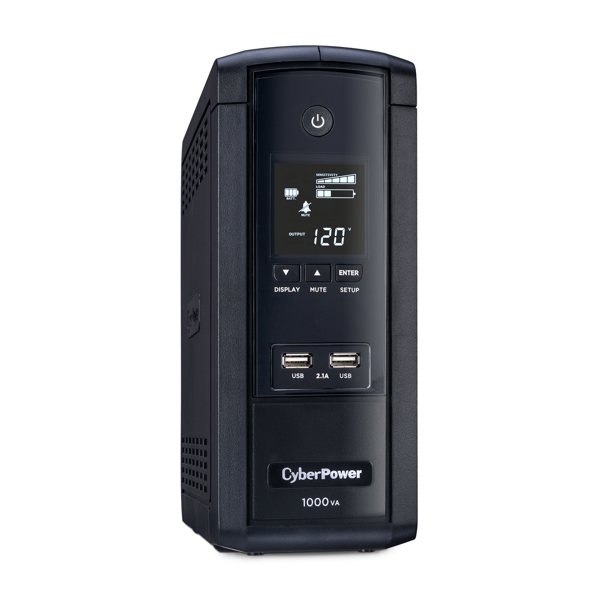 CYBERPOWER - BRG1000AVRLCD - 1000VA/600W Line Interactive UPS, Mini-tower, 10 Outlets, AVR, LCD, USB Charge Ports, Serial/USB, 5 Yr Warranty