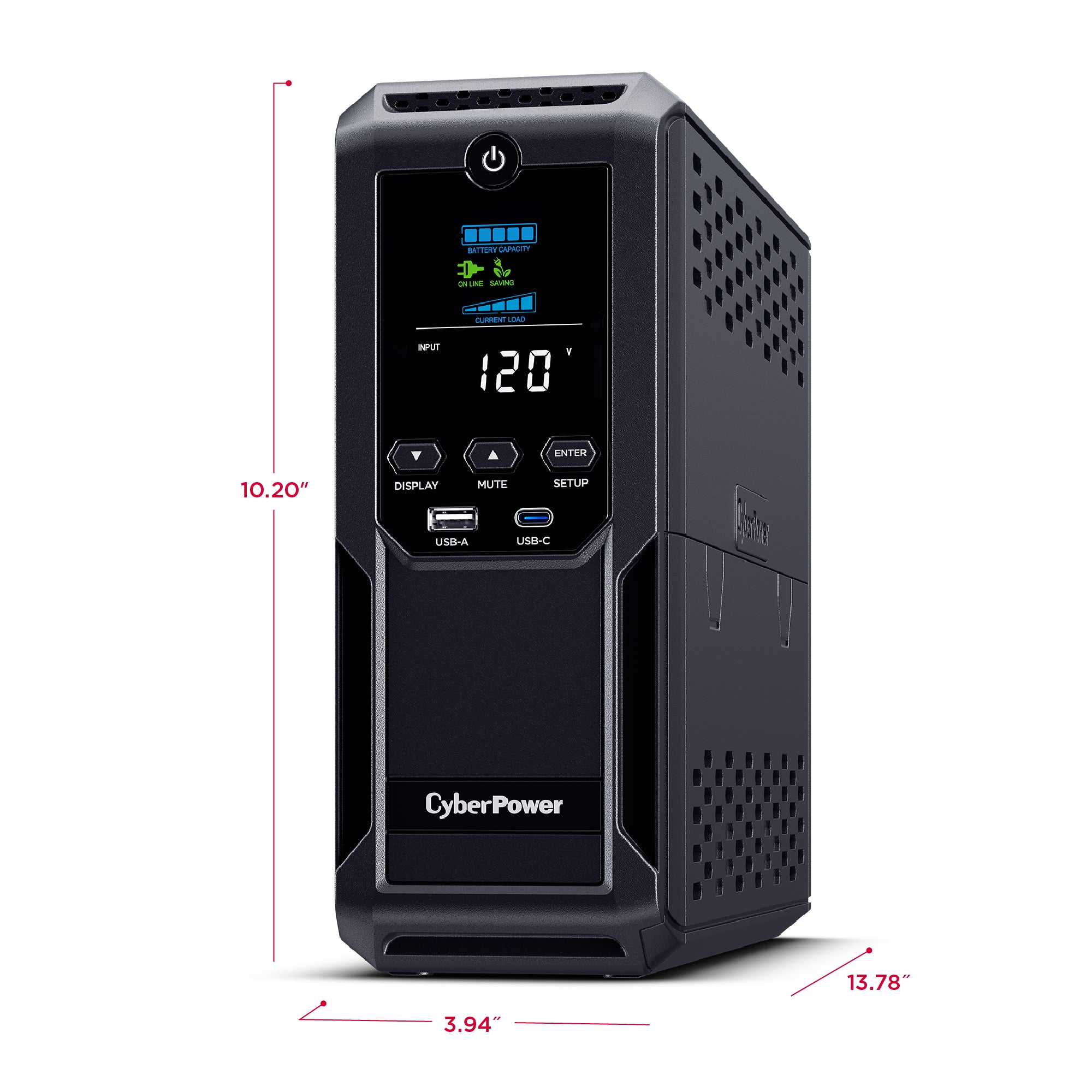 CYBERPOWER - BRG1500AVRLCD2 - 1500VA/900W Line Interactive UPS, Mini-tower, 12 Outlets, AVR, LCD, USB Charging, 5 Yr Warranty