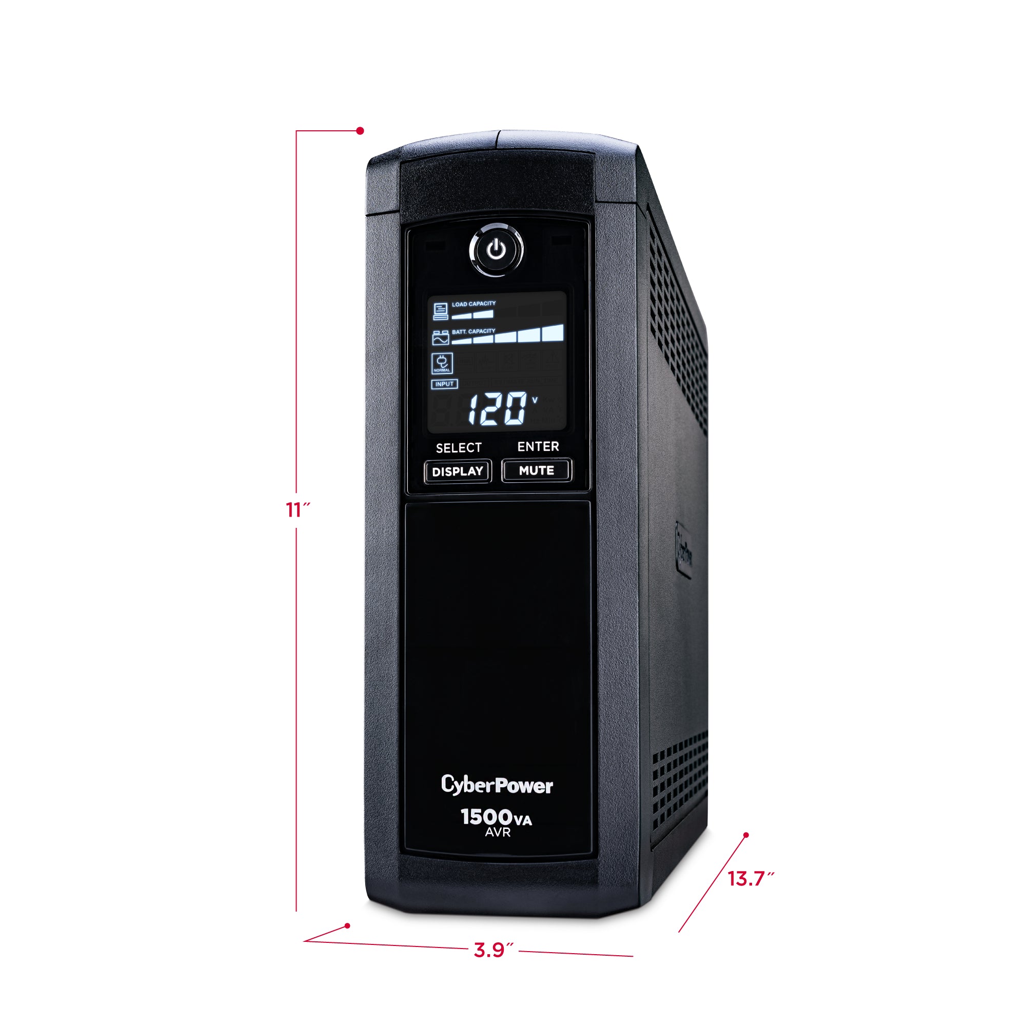 CYBERPOWER - CP1500AVRLCDTAA - 1500VA/900W Line Interactive UPS, Mini-tower, 12 Outlets, AVR, LCD, Serial/USB, TAA Compliant, 3 Yr Warranty