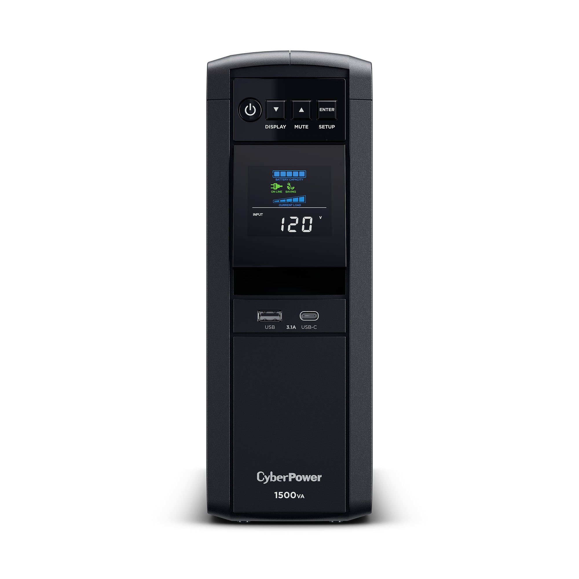 CYBERPOWER - CP1500PFCLCD - 1500VA/1000W, PFC Sine Wave Mini-tower UPS, 12 NEMA 5-15R, NEMA 5-15P, USB, Relay, SNMP, 3 Yr Wty