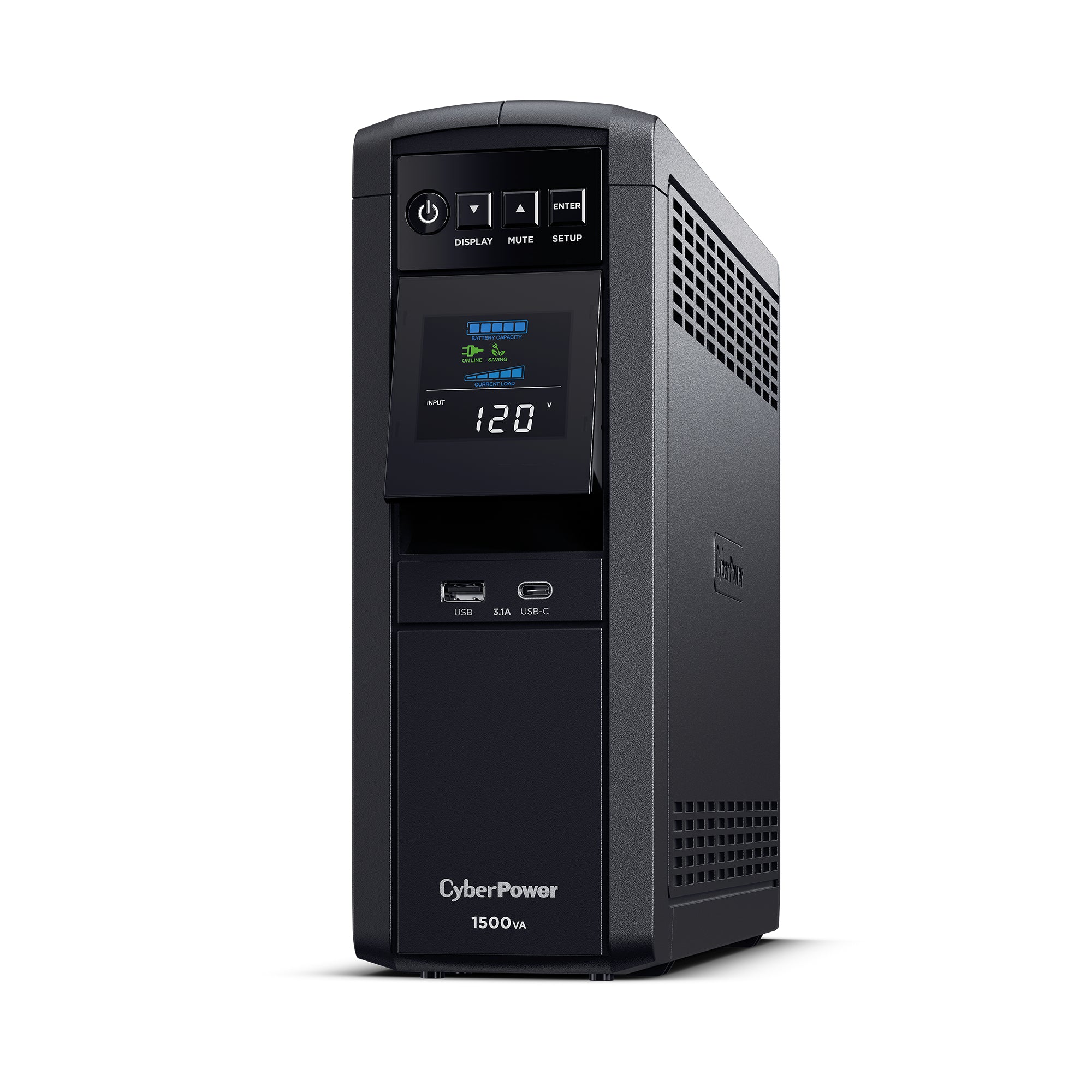 CYBERPOWER - CP1500PFCLCD - 1500VA/1000W, PFC Sine Wave Mini-tower UPS, 12 NEMA 5-15R, NEMA 5-15P, USB, Relay, SNMP, 3 Yr Wty