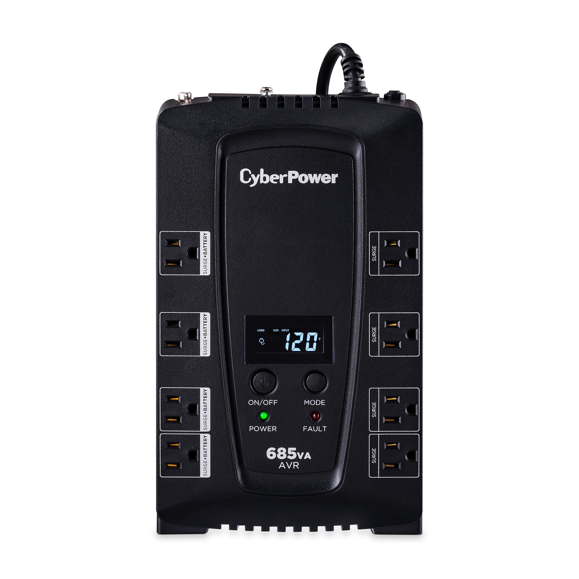 CYBERPOWER - CP685AVRLCD - 685VA / 390W UPS with LCD Status Panel, Office Software, Auto Shutdown and Automatic Voltage Regulation, USB Connectivity