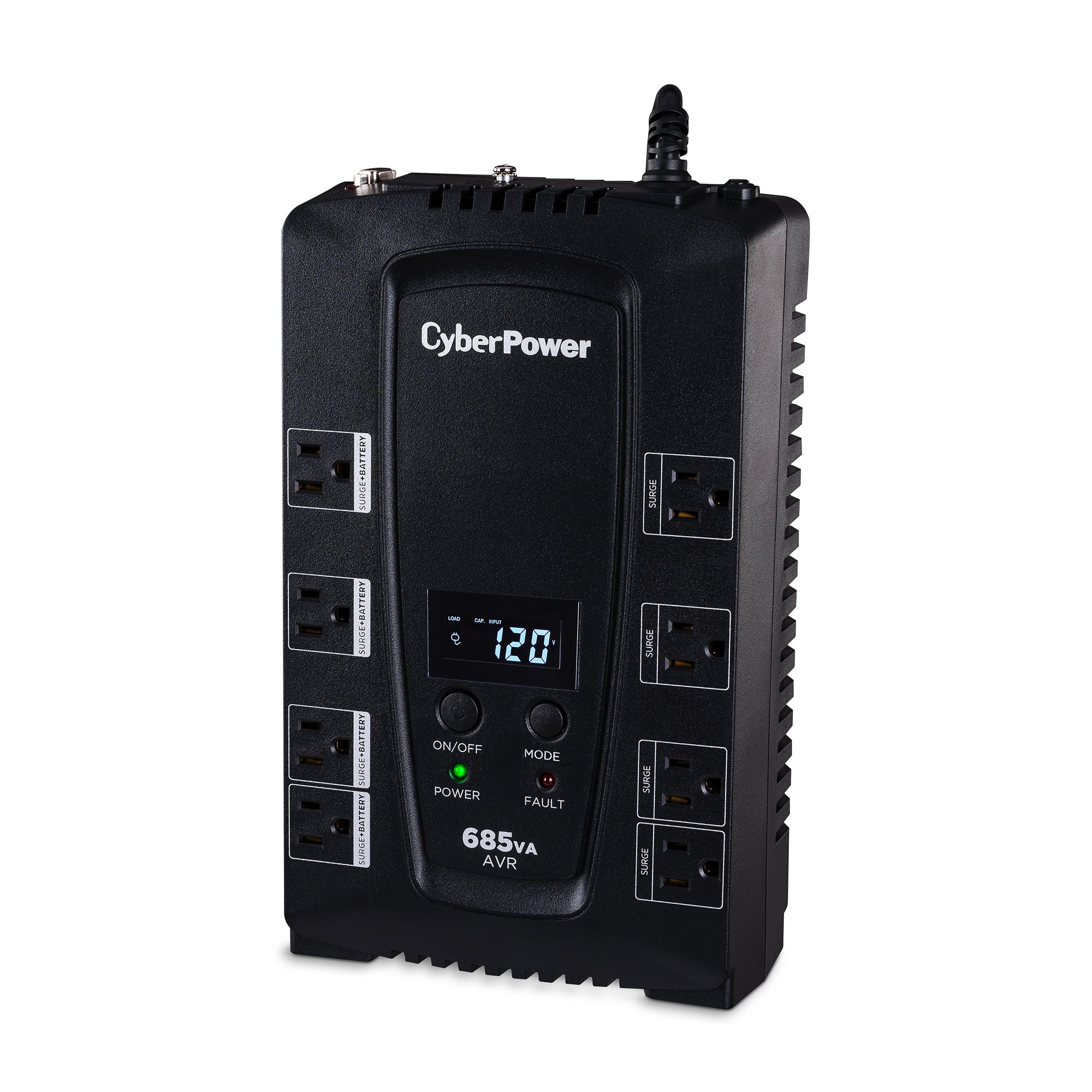 CYBERPOWER - CP685AVRLCD - 685VA / 390W UPS with LCD Status Panel, Office Software, Auto Shutdown and Automatic Voltage Regulation, USB Connectivity