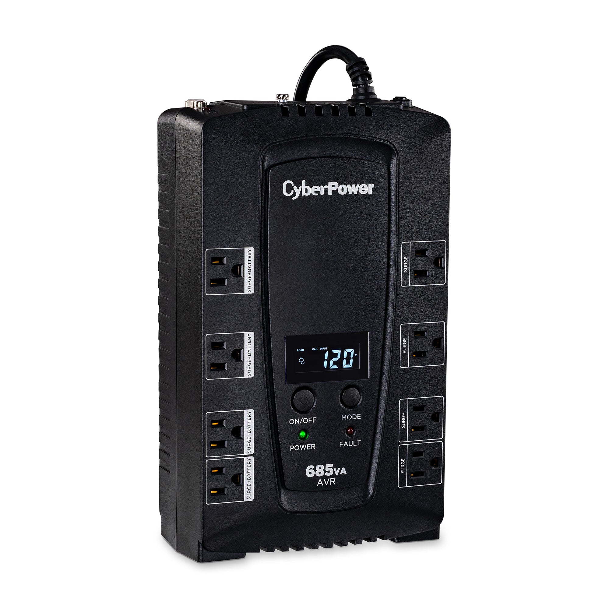 CYBERPOWER - CP685AVRLCD - 685VA / 390W UPS with LCD Status Panel, Office Software, Auto Shutdown and Automatic Voltage Regulation, USB Connectivity