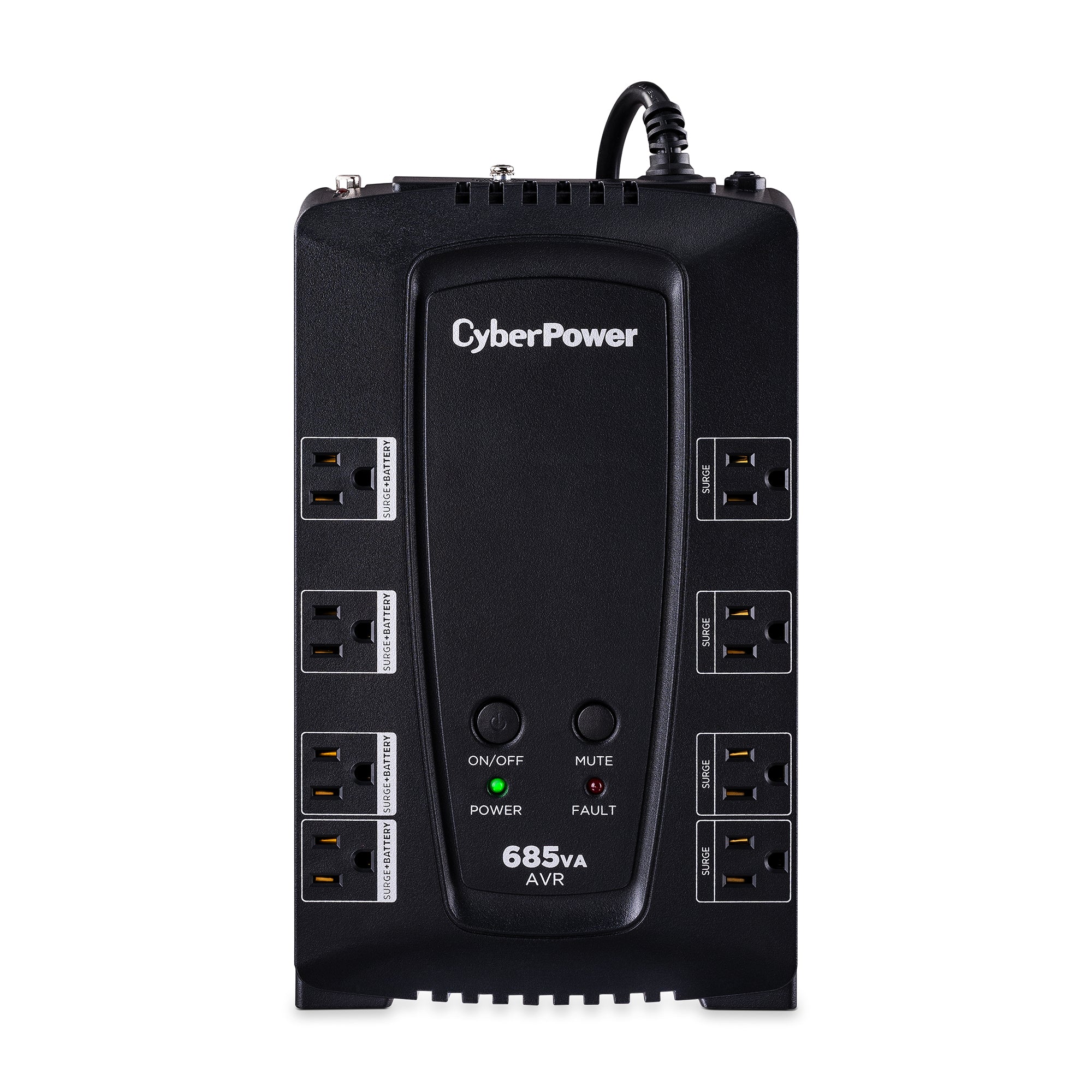 CYBERPOWER - CP685AVRG - 685VA/390W Compact UPS, AVR, NEMA 5-15P, 6 Ft Cord, 8 NEMA 5-15R, USB, Serial, PowerPanel Personal, 3 Year Warranty