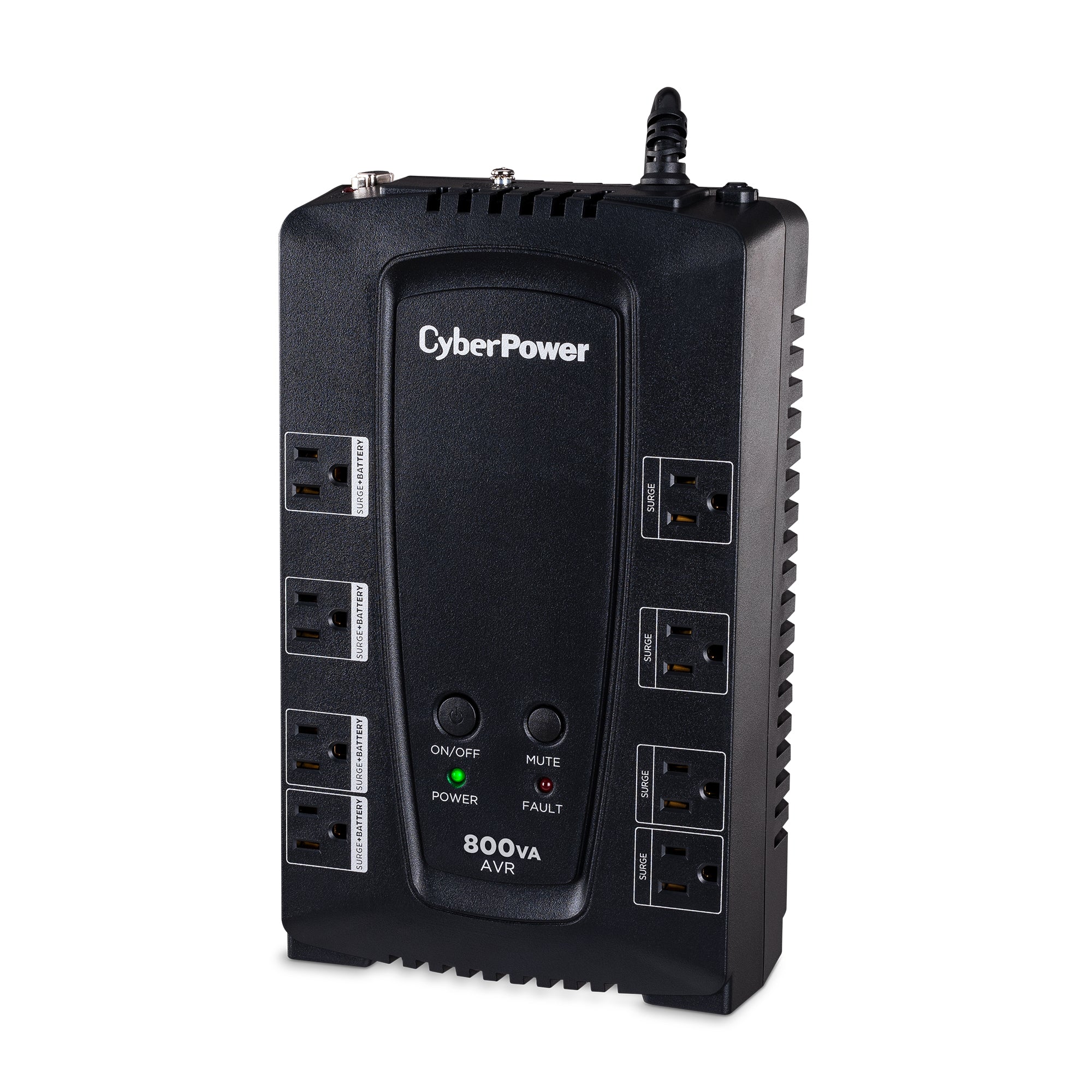 CYBERPOWER - CP800AVR - 800VA/450W LINE INTERACTIVE UPS, 8 x NEMA 5-15R OUTLETS, NEMA 5-15P PLUG W/6FT POWER CORD, AVR, SERIAL PORT, POWERPANEL PERSONAL SOFTWARE, 3 YR WTY