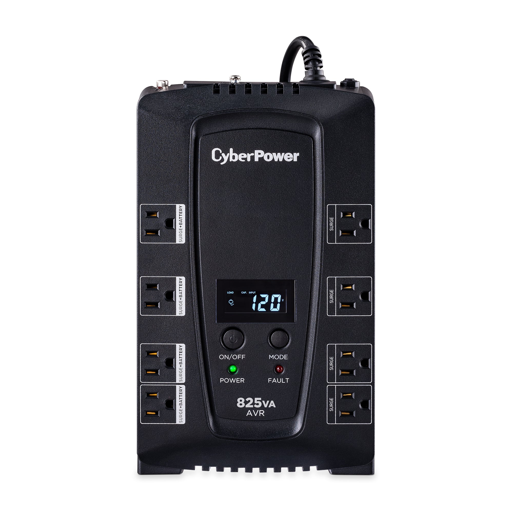 CYBERPOWER - CP825AVRLCD - 825VA/450W LINE INTERACTIVE UPS, 8 x NEMA 5-15R OUTLETS, NEMA 5-15P PLUG W/6FT POWER CORD, AVR, LCD, POWERPANEL PERSONAL SOFTWARE, 3 YR WTY