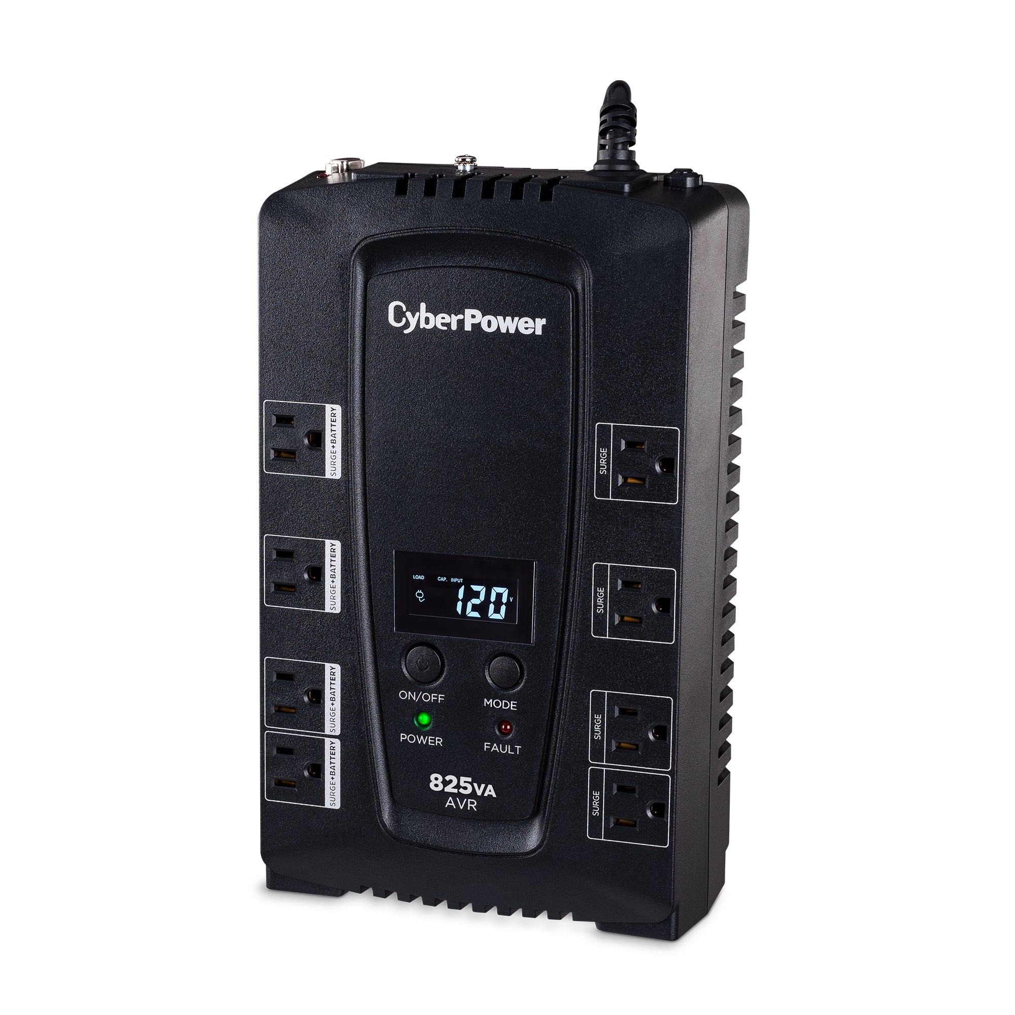 CYBERPOWER - CP825AVRLCD - 825VA/450W LINE INTERACTIVE UPS, 8 x NEMA 5-15R OUTLETS, NEMA 5-15P PLUG W/6FT POWER CORD, AVR, LCD, POWERPANEL PERSONAL SOFTWARE, 3 YR WTY