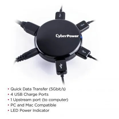 Cyber Power - CPH430PB - Up to 5 Gbps Transfer Rate, USB 3.0, 4, LED Power Indicator, Limited Lifetime Warranty