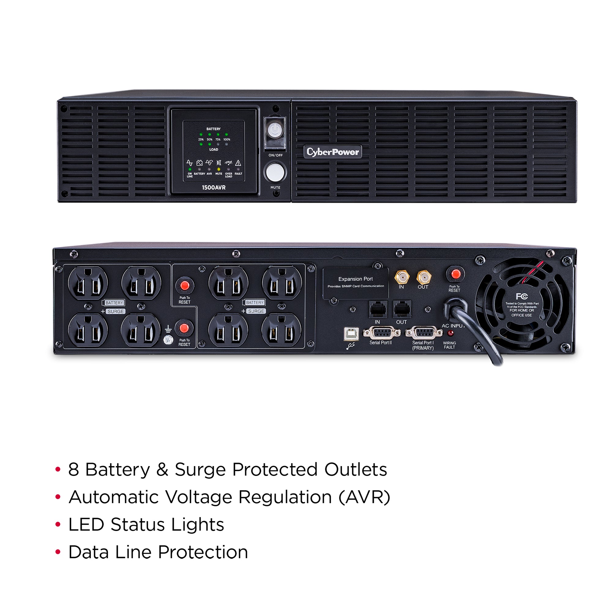 CYBERPOWER - CPS1500AVR - CyberPower 1500VA/900W Line-Interactive Rackmount UPS 8 Outlets, 3 Year Warranty, 1840 Joules