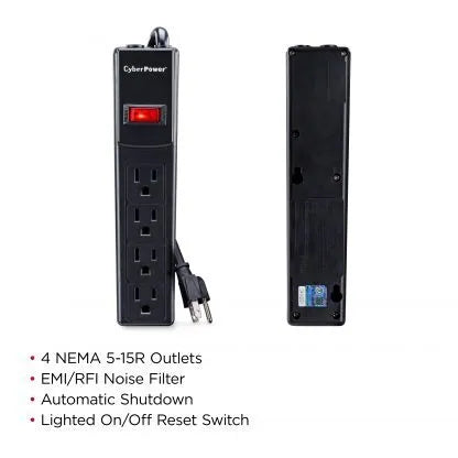 Cyber Power - CSB404 - 600 J, 125 V, NEMA 5-15P plug, 4 NEMA 5-15R, 4 ft Cord, Limited Lifetime Warranty
