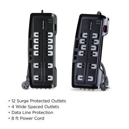 Cyber Power - CSHT1208TNC2 - 3150 J, 125 V, Nema 5-15P 45 Degree Off-Set Plug, 12 Nema 5-15R, 8 Ft Cord, Limited Lifetime Warranty