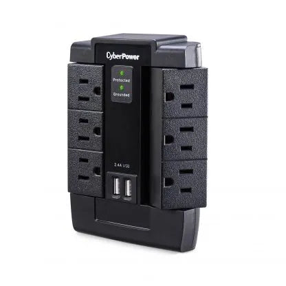 Cyber Power - CSP600WSU - 1200 J, 125 V, NEMA 5-15P plug, 6 NEMA 5-15R, 2 (2.4A shared) USB ports, 1 Year Limited Warranty