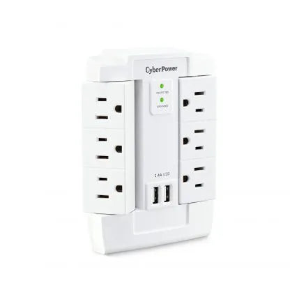 CYBERPOWER - CSP600WSURC2 - 6-Outlet (Swivel) Wall Tap with 1200 Joules, 2 USB 2.4A shared, white