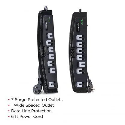 Cyber Power - CSP708T - 1650 J, 125 V, NEMA 5-15P 45 Degree off-set Plug, 7 NEMA 5-15R, 8 ft cord, Limited Lifetime Warranty