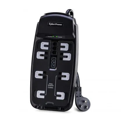 Cyber Power - CSP806T - 2250 J, 125 V, NEMA 5-15P 45 Degree off-set Plug, 8 NEMA 5-15R, 6 ft Cord, Limited Lifetime Warranty