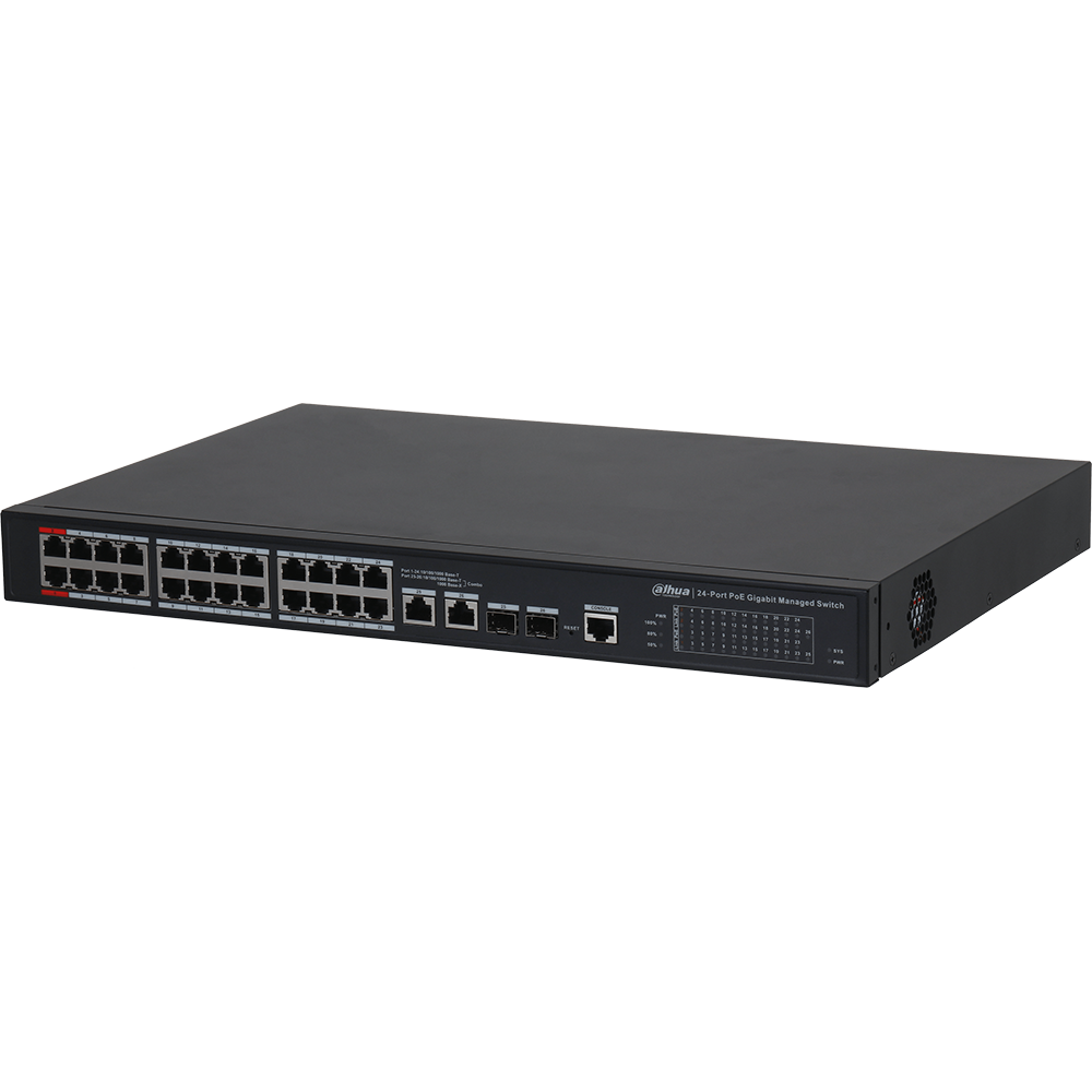 Dahua - DH-PFS4226-24ET2GF-360 - 24-Port PoE Desktop Managed Fast Ethernet Switch ( IEEE802.3bt 90W PoE)
