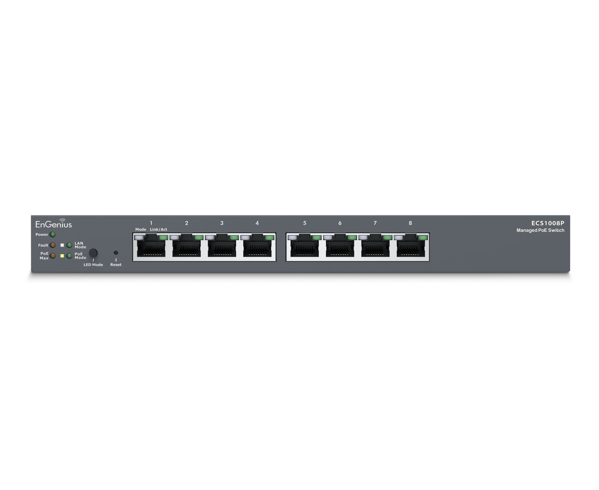 EnGenius - ECS1008P - 8-Port Cloud Managed Desktop Gigabit L2 PoE Switch, 802.3af, 55W
