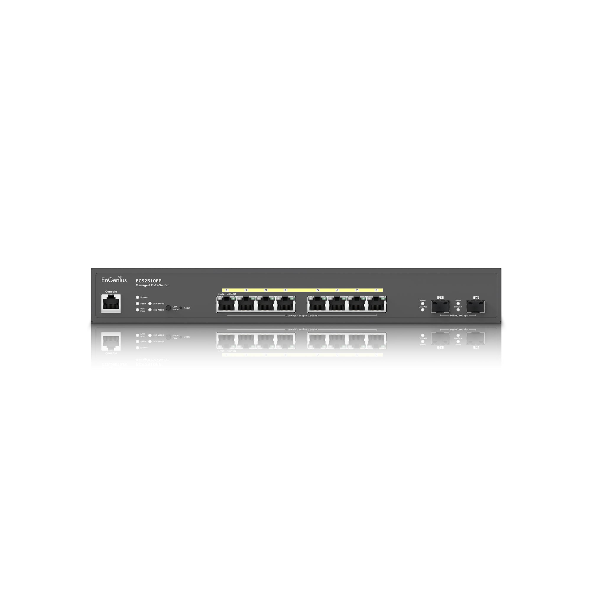 EnGenius - ECS2510FP - 8-Port Cloud Managed Multi-Gigabit L2+ PoE+ Switch with 240W & 2 SFP+ Uplink Ports