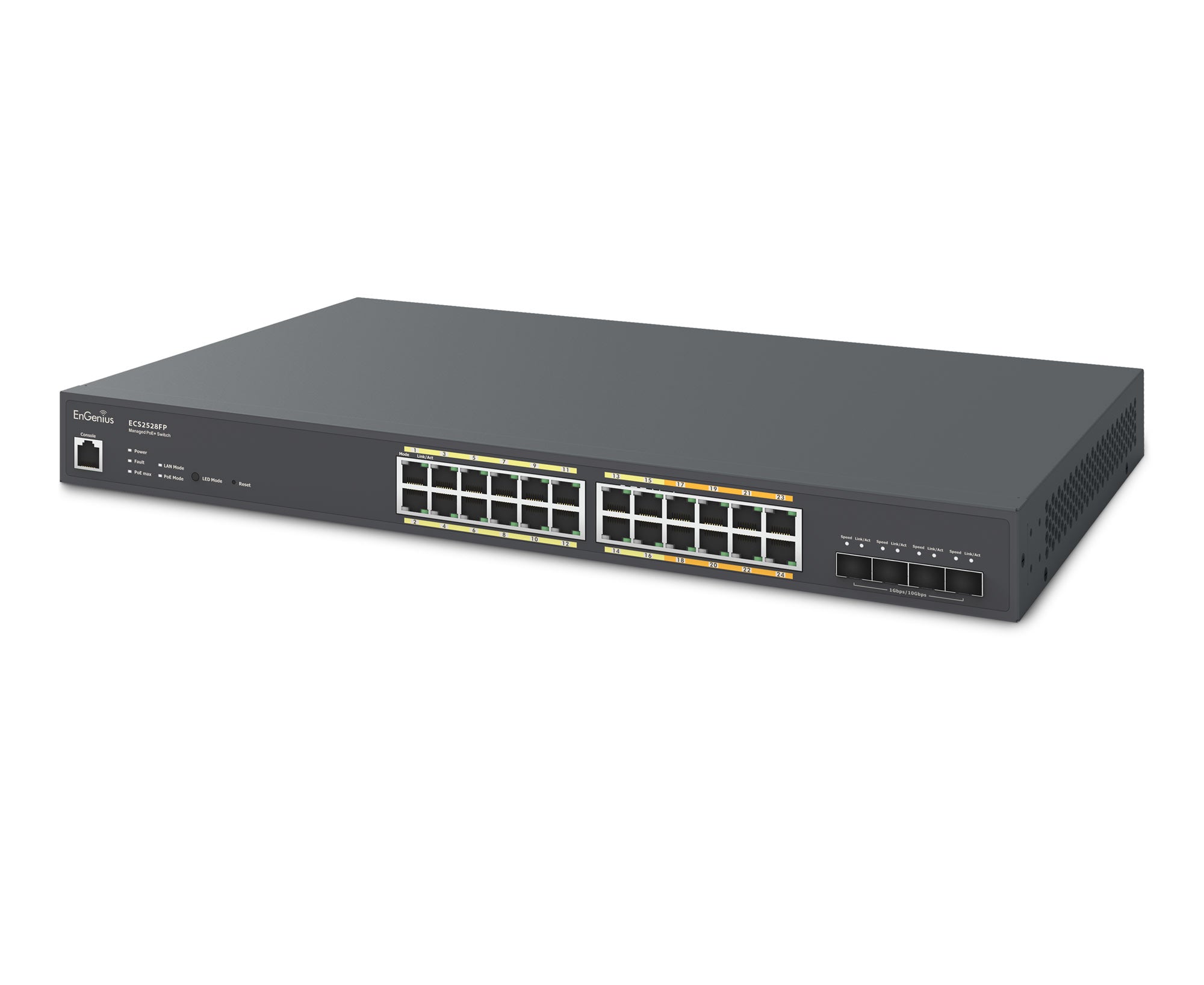 EnGenius - ECS2528FP - 24-Port Cloud Managed Multi-Gigabit L2+ Managed PoE+ Switch with 410W & 4 SFP+ Slots