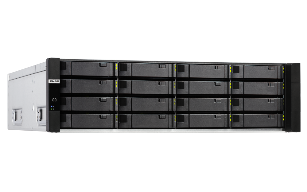 QNAP - ES1686dc-2142IT-96G-US - QNAP 16-Bay Active-Active Dual Controller ZFS NAS and iSCSI/ IP-SAN. 3U, SAS 12G (compatible with SAS 6G), 3 x Gigabit LAN, 4x10GbE(SFP+), 40GbE-ready