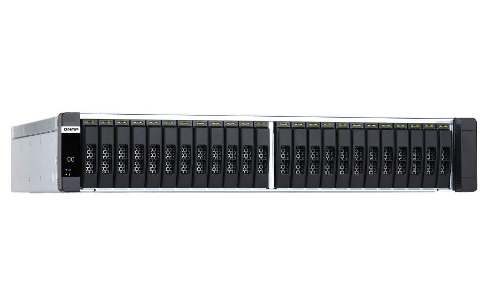 QNAP - ES2486dc-2142IT-128G-US - QNAP 24-Bay Active-Active Dual Controller ZFS NAS and iSCSI/ IP-SAN. 3U, SAS 12G (compatible with SAS 6G), 3 x Gigabit LAN, 4x10GbE(SFP+), 40GbE-ready