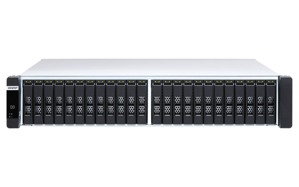 QNAP - ES2486dc-2142IT-96G-US - QNAP 24-Bay Active-Active Dual Controller ZFS NAS and iSCSI/ IP-SAN. 3U, SAS 12G (compatible with SAS 6G), 3 x Gigabit LAN, 4x10GbE(SFP+), 40GbE-ready