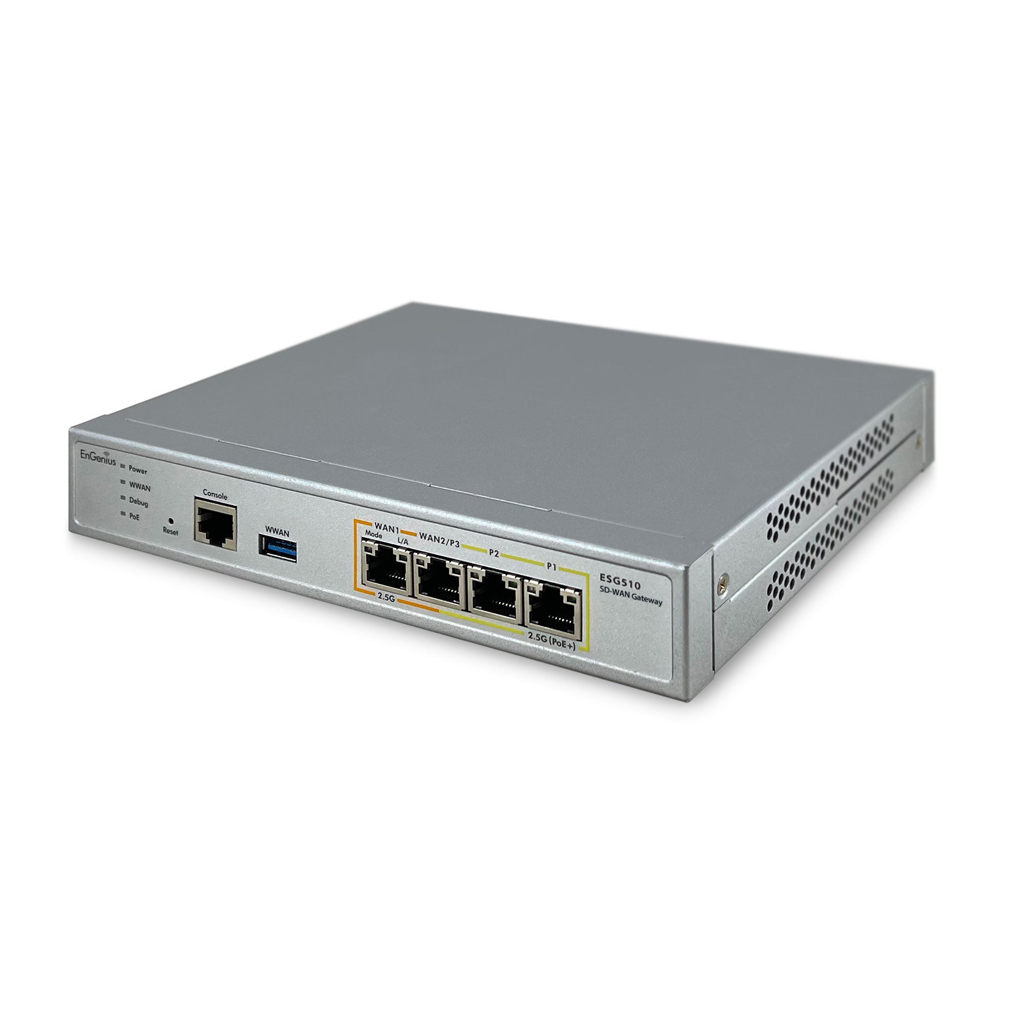 EnGenius - ESG510 - EnGenius Cloud Managed ESG510 1.6 GHz Quad-Core Security Gateway with Dual-WAN 2.5 GbE, Dual-LAN 2.5 GbE, cellular failover, stateful firewall, and site to site & client VPN.