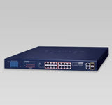 Planet - FGSW-2022VHP - 12-Port 10/100TX 802.3at PoE + 4-Port 10/100TX 802.3bt PoE + 2-Port Gigabit TP + 2-Port SFP Ethernet Switch with LCD Management