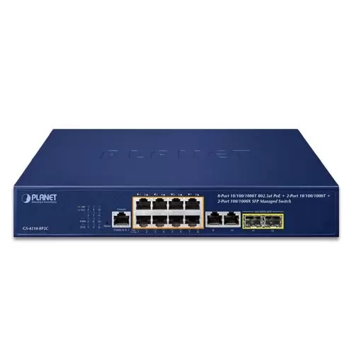 Planet - GS-4210-8P2C - IPv4/IPv6, 8-Port Managed 802.3at POE+ Gigabit Ethernet Switch + 2-Port 10/100/1000Mbps RJ45 + 2-Port 100/1000X SFP 120W