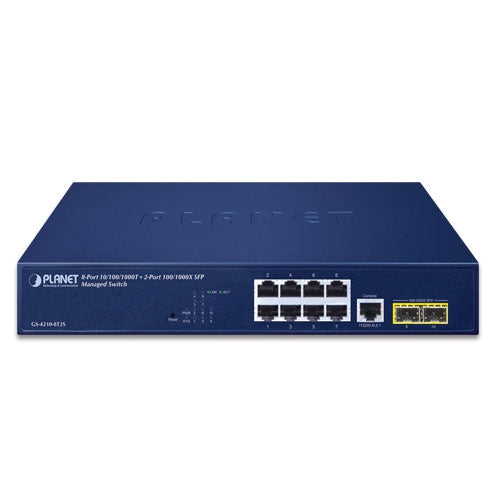 Planet - GS-4210-8T2S - IPv4/IPv6, 8-Port 10/100/1000T + 2-Port 100/1000X SFP L2/L4 SNMP Manageable Gigabit Ethernet Switch