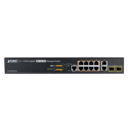 Planet - GS-5220-8P2T2S - IPv4/IPv6 L2+/L4 8-Port 10/100/1000T 802.3at PoE + 2-Port 10/100/1000T