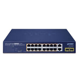 Planet - GSD-2022P - 16-Port 10/100/1000T 802.3at PoE + 2-Port 10/100/1000T + 2-Port 1000X SFP Unmanaged Gigabit Ethernet Switch